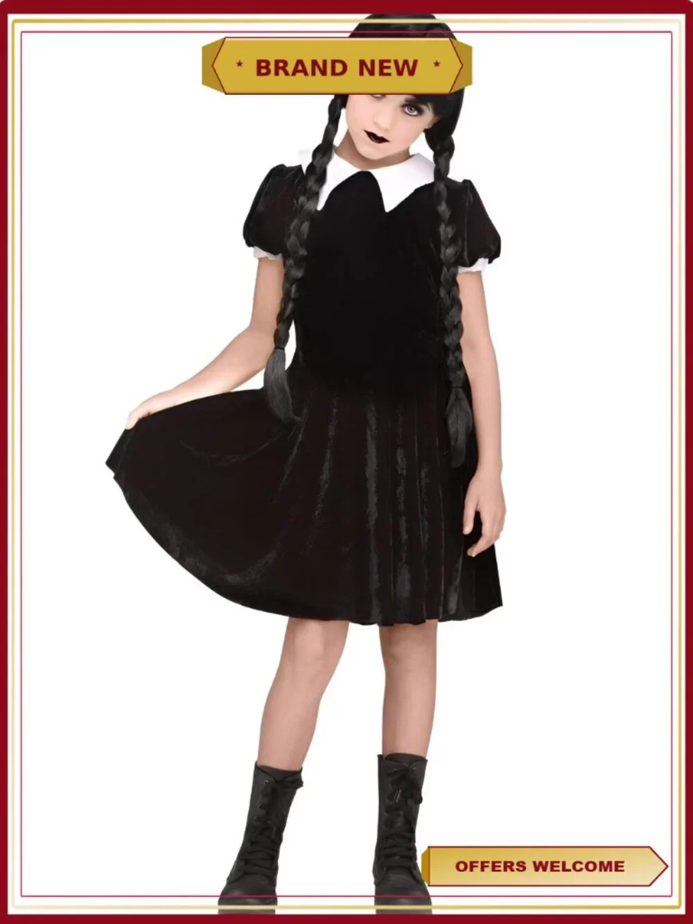 Gothic Wednesday Addams Girl's Halloween Fancy-Dress Costume Size M